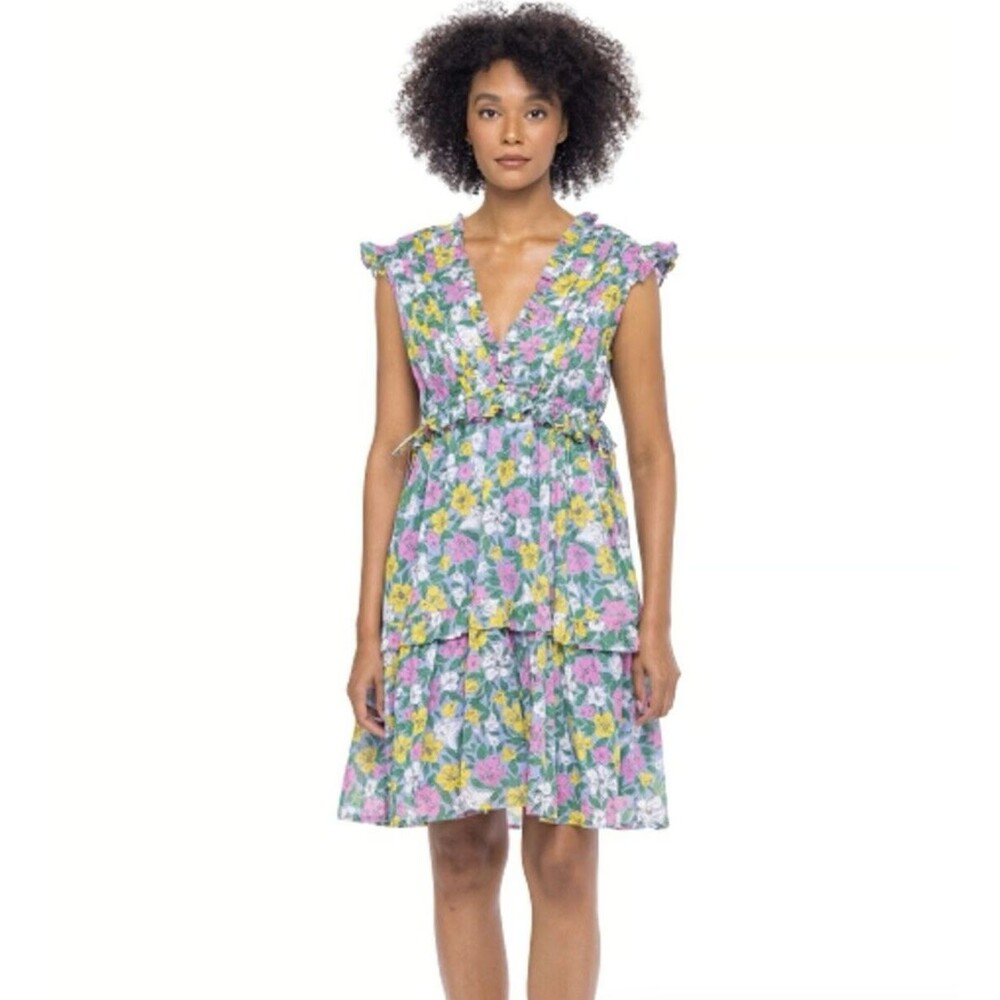 Banjanan Chandra Dress Small Blue Floral Cotton Pockets Cottage Prairie Feminine
